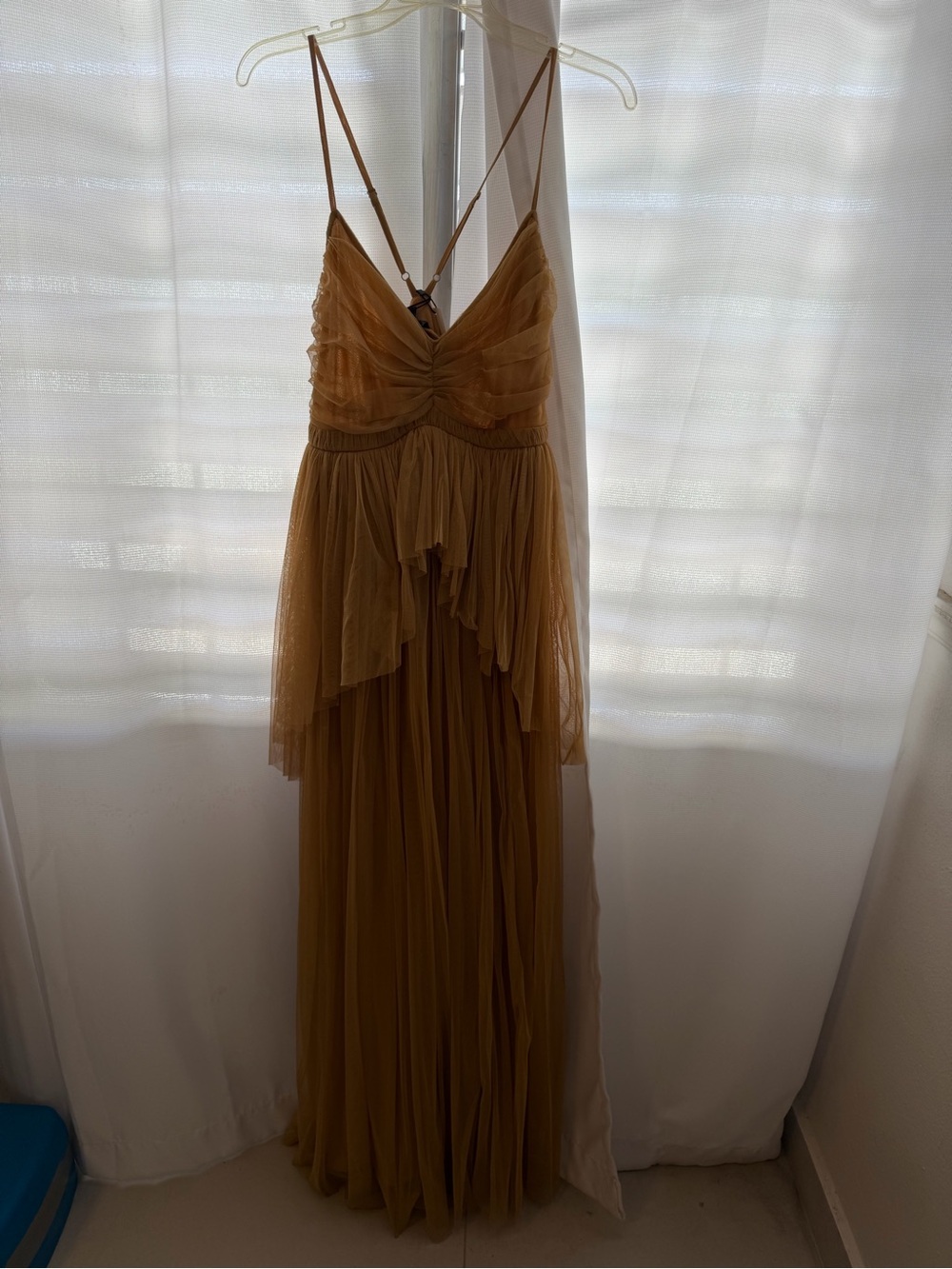 NASTY GAL Tulle Strappy SAND Maxi Dress size 8